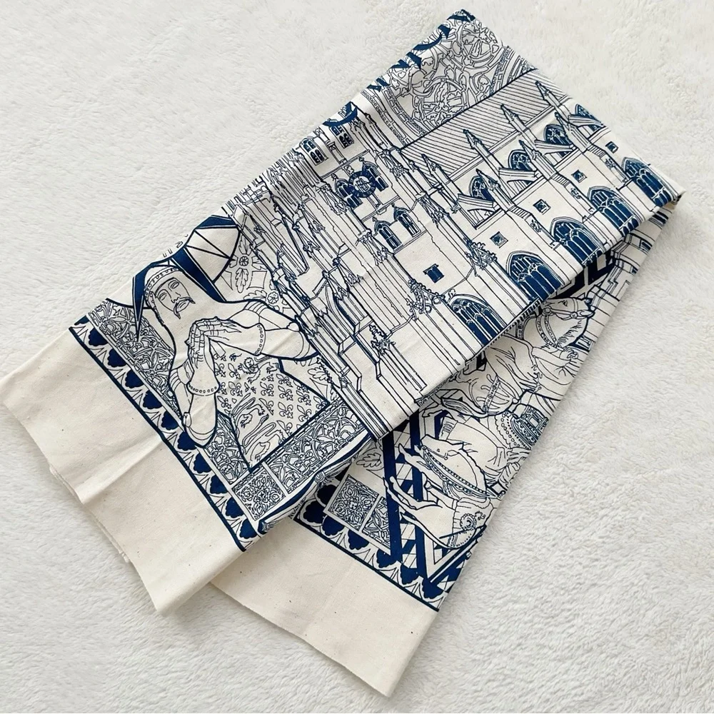 Vintage Canterbury Cathedral Tea Towel Stuart Morris Cotton Blue